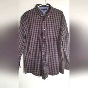 Tommy Hilfiger Slim Fit 16-1/2 32-33 L Red Yellow Blue Plaid 100% Cotton Shirt